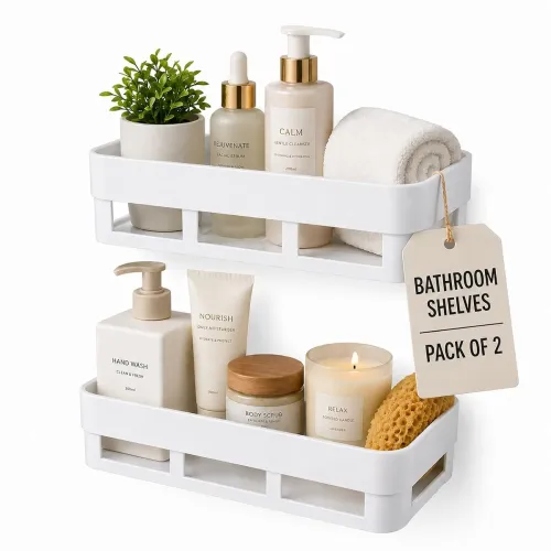 Image of Bathroom Organiser Without Drill Bathroom Shelves (Pack of 2)