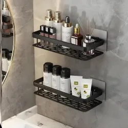 Bathroom Organiser Without Drill Bathroom Shelves & Accessories Bathroom Organiser Self Adhesive Bathroom Shelf Bathroom Racks and Shelves (Pack of 2,Black)