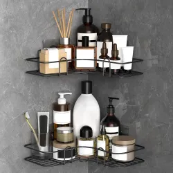 Bathroom Shelf Organizer with Magic Stickers | Self-Adhesive | Rectangular Shower Caddy -Sleek Black Powder Coated- Ideal for Kitchen Essentials and Bathroom Accessories | Pack of 1