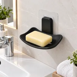 Aromix Self-Adhesive Bathroom Soap Holder, Black, Pack of 1