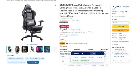 Image of BAYBBAYBEE Drogo Ergonomic Gaming Chair with Footrest Black