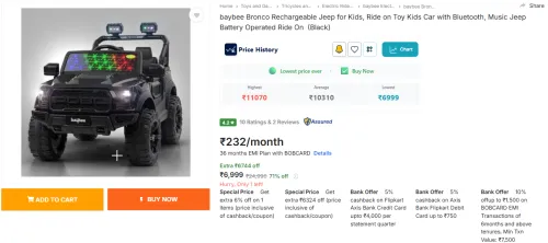 Image of Baybee Bronco Rechargeable Kids Jeep Ride-On Car with Bluetooth
