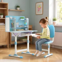 BAYBEE Kids Study Table and Chair Set with Dual Back Support | Baby Study Table for Reading, Writing & Drawing | Ergonomic Kids Table Desk Chair with Book Storage Drawer & Shelves 2+ Years (...