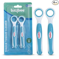 Baybee Silicone Baby Tongue Cleaner | BPA Free Oral Brush (Blue)
