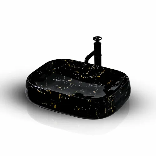 Image of B Backline Black Glossy Ceramic Tabletop Basin (56 X 42 X 18 Cm)