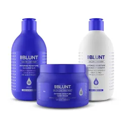 Bblunt Intense Moisture Hair Combo | Shampoo + Conditioner + Hair Mask | Moisturizes & Hydrates | Deeply Nourishes | Adds Salon-Like Shine | For Men & Women | 300 ml + 250 g + 250 g