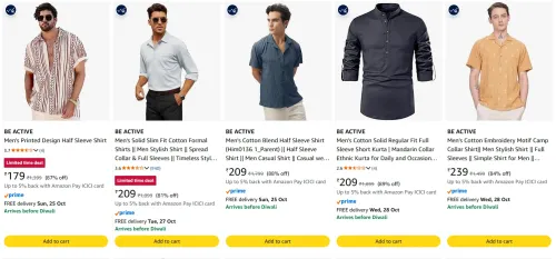 Image of BE ACTIVE Men's Shirts at minimum 81% Discount