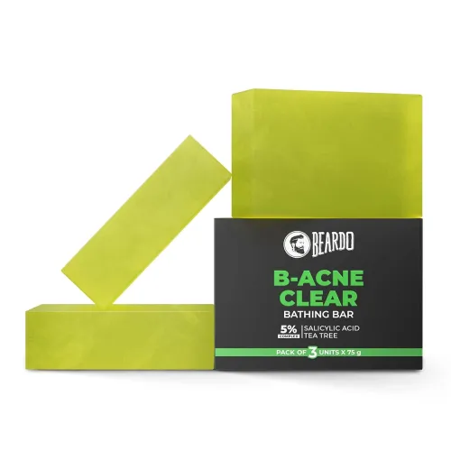 Image of Beardo B- Acne Clear Soap for Men, 75g X 3 | With Tea Tree and Salicylic Acid | Clean Clear Skin | For Body Acne and Ski