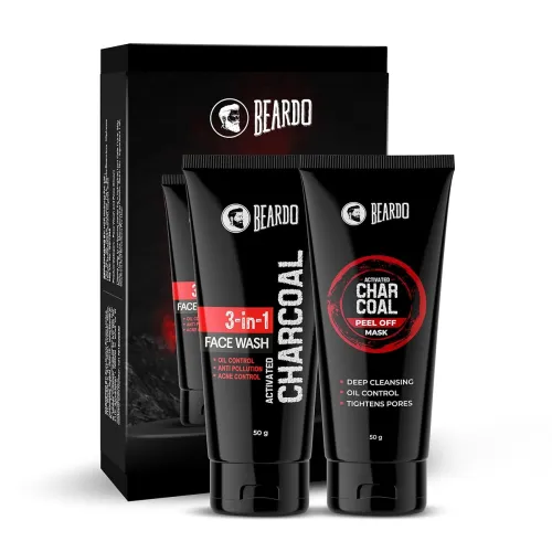 Image of Beardo Charcoal Facewash, 50ml & Peel Off Mask, 50g| For Deep Pore Cleaning and Removes Dirt | Face Mask for Glowing Ski