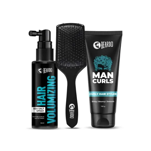 Image of Beardo Classic Curls Combo (Set of 3) Man Curls Curl Cream, Hair Volumizing Sea Salt Spray