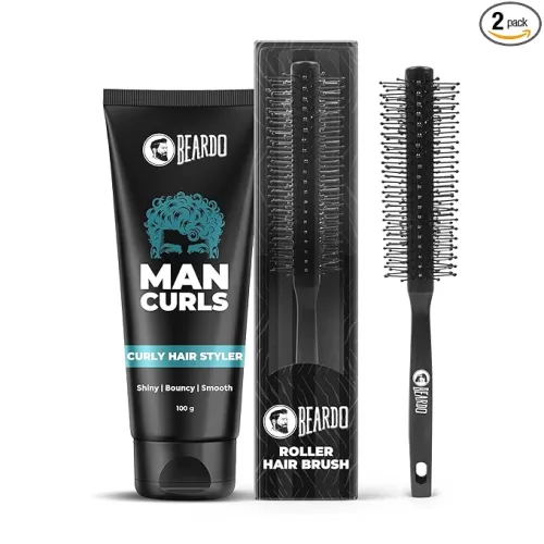 Image of Beardo Man Curls Curly Hair Styler 100g & Roller Hair Brush | Curly Hair Cream for Bouncy, Shiny & Defined Curls | Perfe