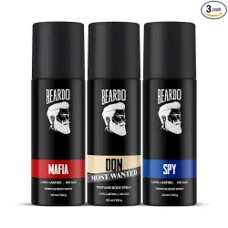 Beardo Deodorant Perfume Body Spray Set For Men (120ml x 3) | Spy Deo Aromatic Fresh Scent | Mafia Oriental Woody Notes 