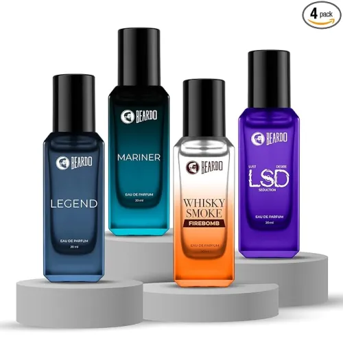 Image of Beardo Everyday Essential Combo for Men- LSD ,Whisky Smoke Firebomb, Mariner & Legend Perfume for Men (20ml x 4) | Long 