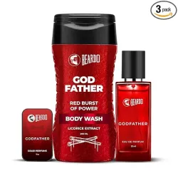 Beardo GodFather Body Wash 200ml, Solid Perfume 10g & Perfume 50ml - Set of 3, Grooming Essentials for Men