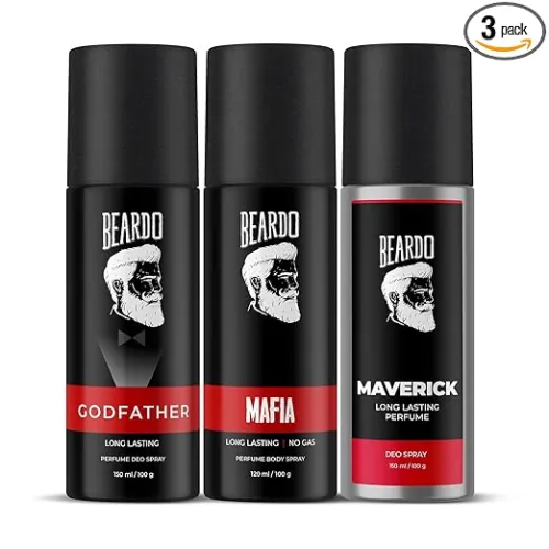 Image of Beardo Godfather, Mafia & Maverick Perfume Body Spray (Set of 3) Citrus Aromatic Spicy |