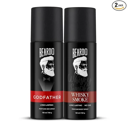 Image of Beardo Godfather & Whisky Smoke Perfume Body Spray Combo (Set of 2) Citrus Aromatic Spicy | Deodorant