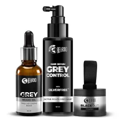 Beardo Grey Fix Kit for Men | Anti-Grey Hair Serum, Beard Oil & Blackout Powder | Reverse Greying, Restore Natural Look 