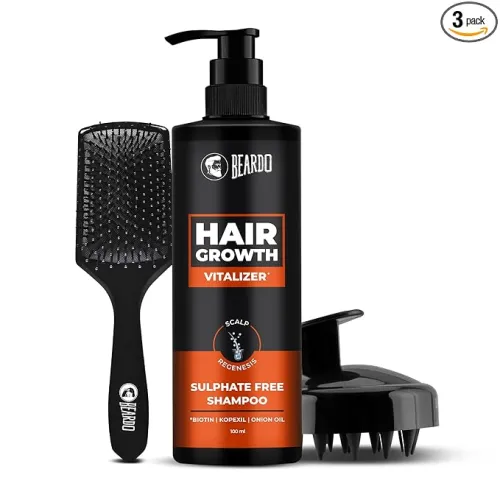 Image of Beardo Hair Growth Shampoo 200ml +Scalp Massager+ Hair Brush 