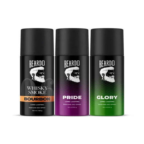Image of BEARDO Men Set of 3 Long Lasting Deo Spray 150ml /100g each - Bourbon + Pride + Glory