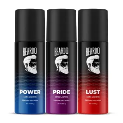 Beardo Power, Lust & Pride Perfume Body Spray (Set of 3) Get compliments with Long lasting Fougere, Aromatic Deodorant B
