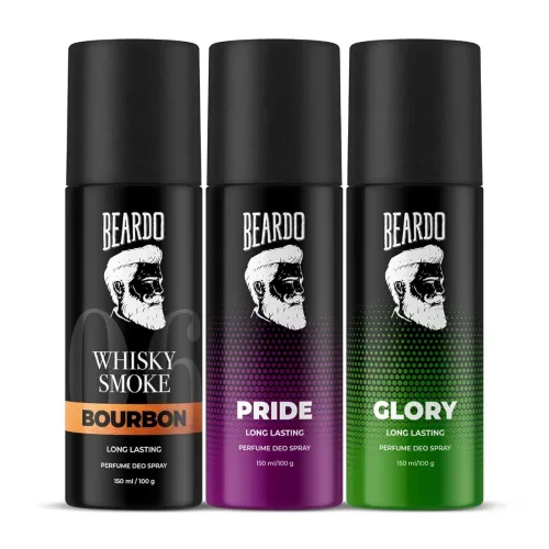 Image of Beardo Pride, Glory & Whisky Smoke Bourbon Perfume Body Spray, 150ml * pack of 3.