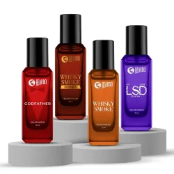 Beardo The Smoke Legacy Pack- Whisky Smoke,Whiskey Smoke Bourbon,GodFather & LSD Perfume for Men (20ml x 4) | Long Lasti