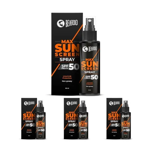 Image of BEARDO Max Sunscreen SPF 50 & PA+++ Spray for Men | Non-greasy Sunscreen for Oily Skin | UVA UVB Protection | 50ml (Pack