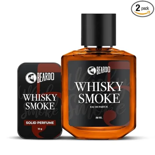 Image of Beardo Whisky Smoke Solid Perfume 10g, & Whiskey Smoke Perfume 50ml (Set of 2) | Strong & Long Lasting Fragrance | For D