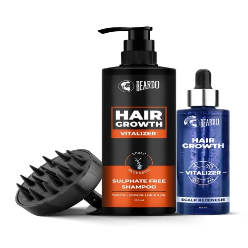 Image of BEARDO 3 Pcs Hair Growth Scalp Massager, Hair Growth Vitalizer & Shampoo - 60ml & 200ml