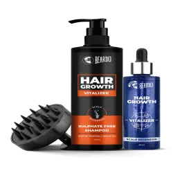 BEARDO 3 Pcs Hair Growth Scalp Massager, Hair Growth Vitalizer & Shampoo - 60ml & 200ml