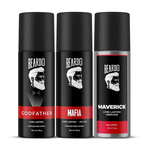 Image of Beardo Godfather, Mafia & Maverick Perfume Body Spray (Set of 3) Citrus Aromatic Spicy | Deodorant | Deo For Men | Long 