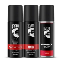 Beardo Godfather, Mafia & Maverick Perfume Body Spray (Set of 3) Citrus Aromatic Spicy | Deodorant | Deo For Men | Long 