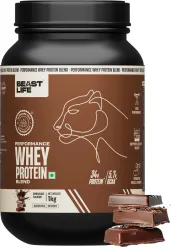 BeastLife Performance Yeast Whey Blend | 34g Protein | 5.7g BCAA | Muscle Growth Whey Protein (1 kg, Chocolate)