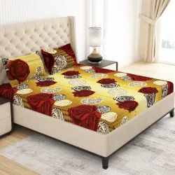 Bedsheets for Queen Size Bed 150 TC Cotton Feel Microfiber 1 Double Bedsheet with King Size Pillow Cover, Mustard Floral