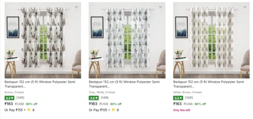 Image of Bedspun 152cm Curtain (Pack Of 2) Starting @ ₹163