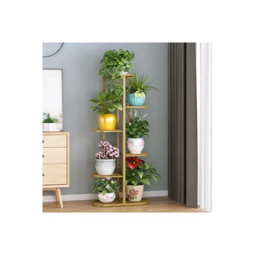 Image of Bee Creative 6-Tier Metal Plant Stand – Gold, Corner Shelf