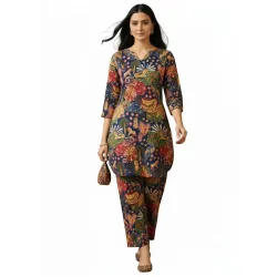 Bee M Pee Designer Trendy Floral Printed Poly Rayon Cotton Latest Kurta Coord Sets for Women | Stylish Casual Kurti Tunic Cord Set with Pant for Woman for Office
