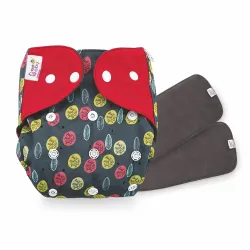 BeeBaby Bumtelligent Free Size Pocket Style Cotton Cloth Baby Diaper & 2 Grey RapiDry Pads/Inserts | High absorbent, Adjustable, Reusable, & Washable | 0 to 3 Years. (Trees - Dark Pink)