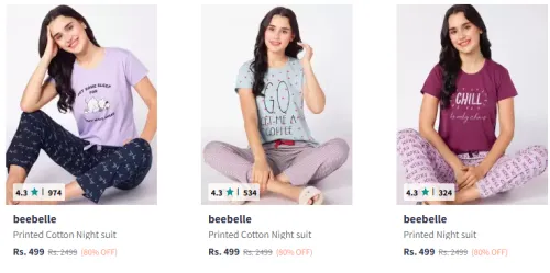 Image of Beebelle Women's Night Suits @ Flat 80% Discount