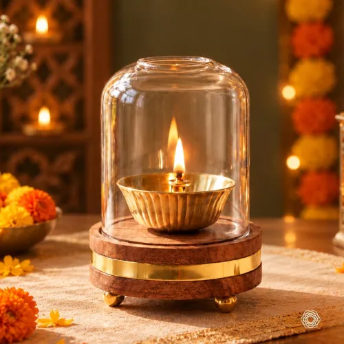 Image of behoma-akhand-brass-diya-with-borosilicate