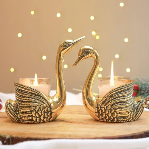 Image of BEHOMA Gold Swan Candle Holder Decor