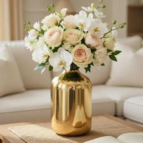 Image of BEHOMA Golden Metal Vase for Home & Office Decor