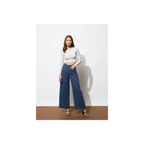 Image of Beige Side Slit Wide Leg Jeans