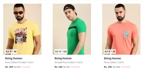 Image of Being Human Men Fashion T-Shirt Flat 70% Discount
