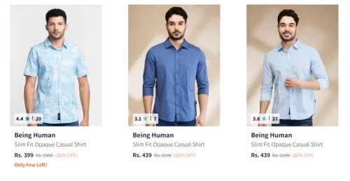 Image of Being Human Men's Shirts at minimum 80% Discount