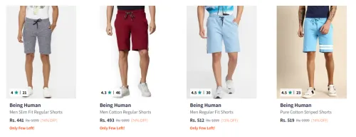 Image of Being Human Men's Shorts at minimum 70% Discount