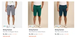 Being Human Mens Shorts at minimum 70% Discount