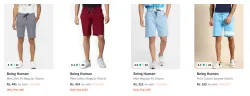 Being Human Mens Shorts at minimum 70% Discount