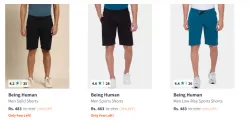 Being Human Mens Shorts upto 78% Discount