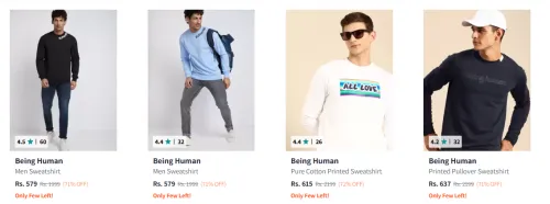 Image of Being Human Men's Sweatshirts at minimum 70% Discount